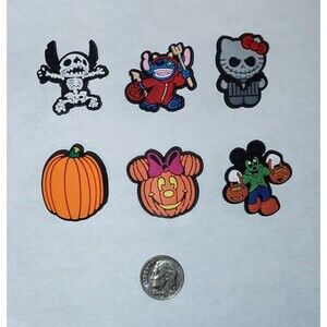 Halloween Disney Hello Kitty Stitch Theme Shoe Charms Lot 6 Pieces